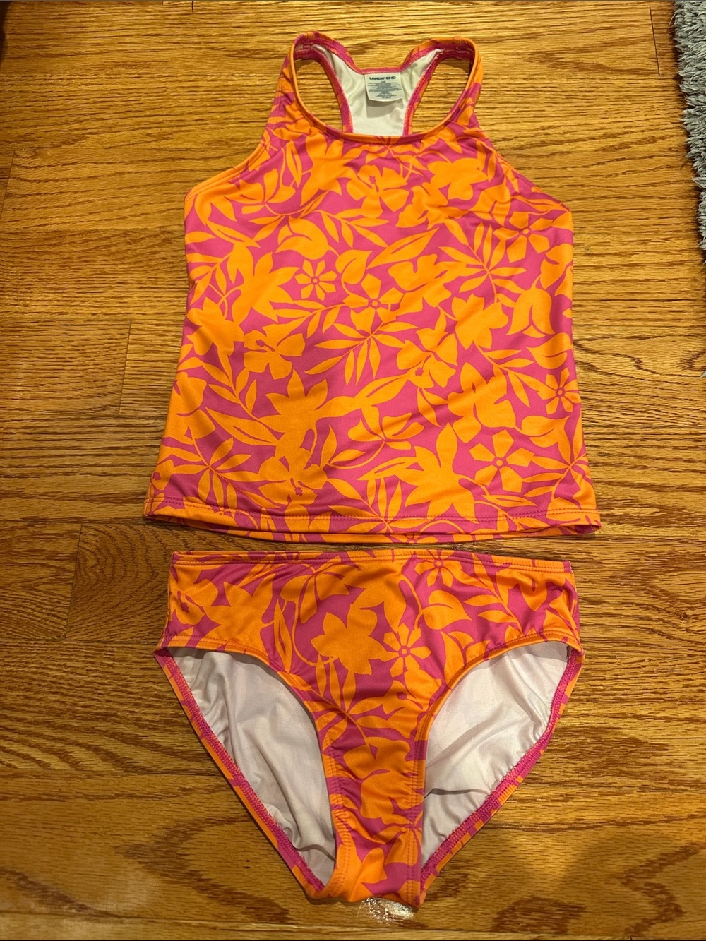 Lands' End Girls' Pink & Orange Floral Tankini Set